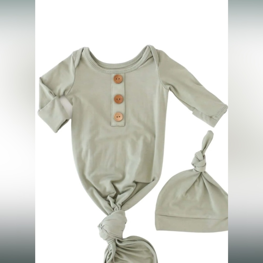Caden Lane Newborn Moss Green Knotted Gown